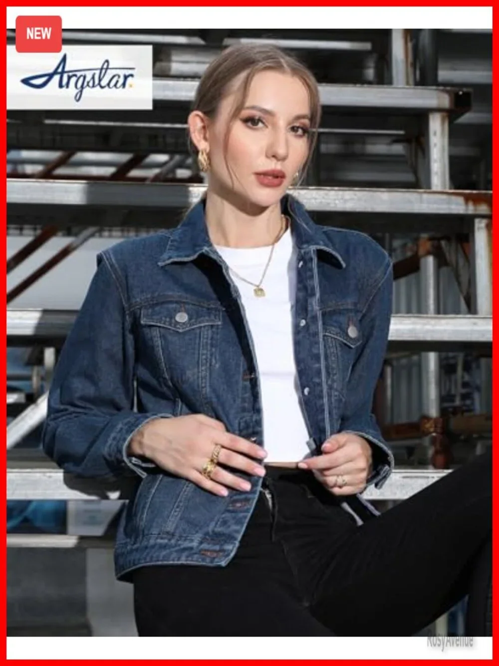 Women Denim Jacket Button Up Long Sleeve with Inner Pockets